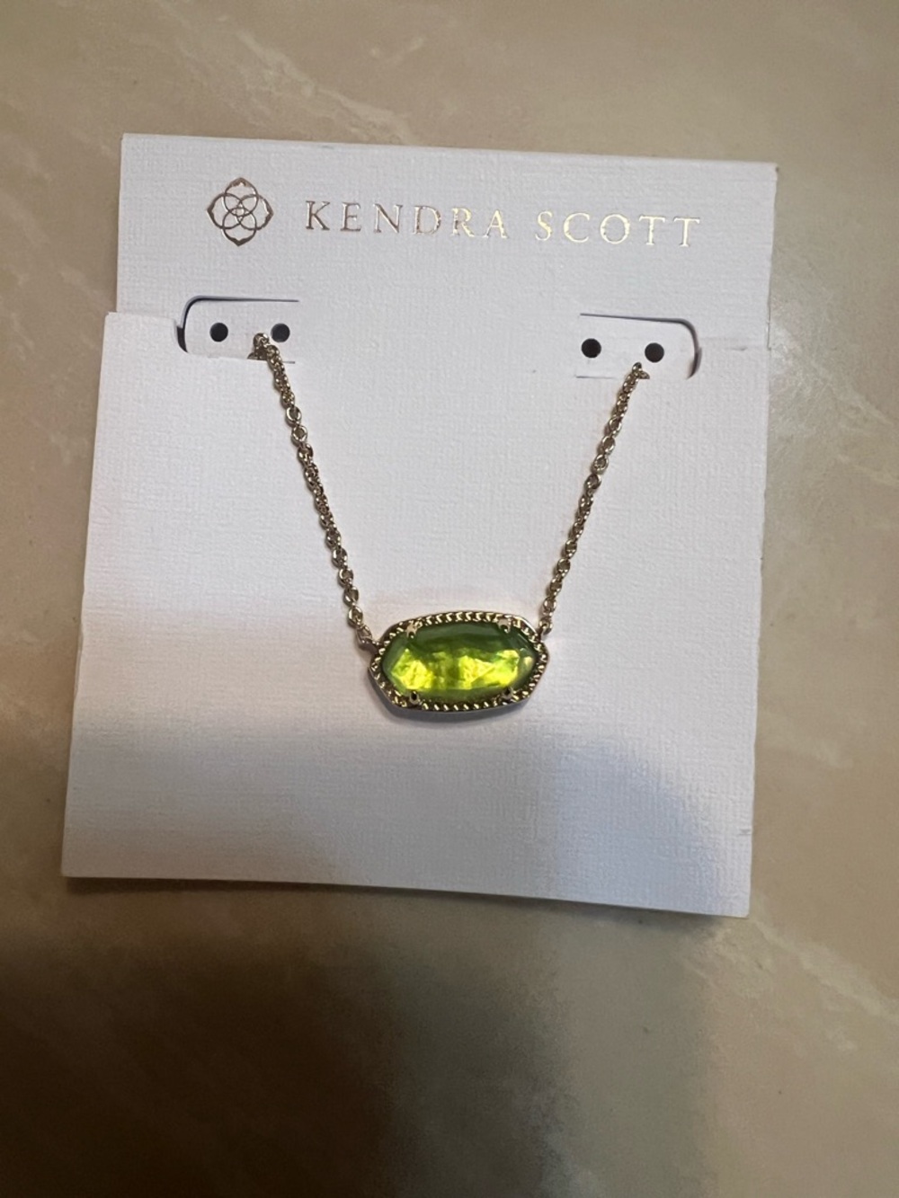 Kendra Scott Gold Necklace with Neon Green Stone